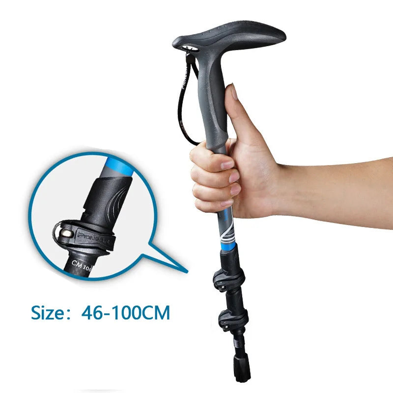 Carbon Fibers Short Walking Stick T-handle 3 Section External lock Mountain-climbing Crutch Outdoor Hiking Walking 46-100cm