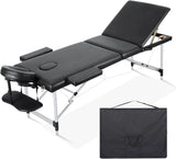 Careboda Portable Massage Table 3 Fold 23.6" Wide, Height Adjustable Aluminum Massage Bed with Headrest, Armrests and Carry Bag,