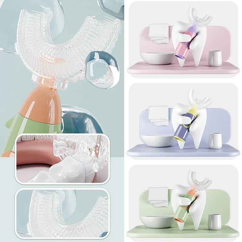 Cartoon Handheld 360 Degree U-shaped Baby Toothbrushes Soft Silicone Teeth Brushes Kids Teeth Cleaner Oral Care