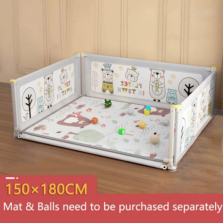 Cartoon Playpen for Children Liftable Baby Guardrail Bed Fence Anti-Collision Playground Park Bed & Floor Dual Use without Mat