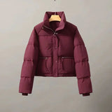 Casual Cotton-padded Women's Short Korean Version of Stand Collar Thickened Bread Coat Cotton-padded Coat Warm Parkas