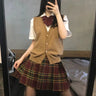 Casual JK Knitted Cotton V-Neck Vest Christmas Plaid Pleated Skirt Japanese School Uniform Anime Cosplay Costumes Women New Year