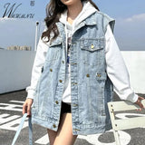 Casual Loose Denim Vest Women Streetwear Blue Black Boyfriend Sleeveless Jackets 2023 Spring Summer Lapel Jean Chalecos Mujer