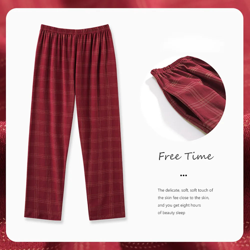 Casual Plaid Pants 4XL Sleepwear Men's Pajama Pants Spring Summer Cotton Trousers for Men Pajamas Male Comfortable Home PJ Pants