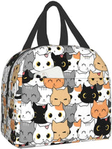 Cat Lunch Bag, Cute Kids Reusable Cooler Lunch Tote Bag Insulated Leakproof Lunch Box Container with Front Pocket for Girls Boys