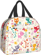 Cat Lunch Bag, Cute Kids Reusable Cooler Lunch Tote Bag Insulated Leakproof Lunch Box Container with Front Pocket for Girls Boys