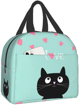 Cat Lunch Bag, Cute Kids Reusable Cooler Lunch Tote Bag Insulated Leakproof Lunch Box Container with Front Pocket for Girls Boys