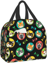 Cat Lunch Bag, Cute Kids Reusable Cooler Lunch Tote Bag Insulated Leakproof Lunch Box Container with Front Pocket for Girls Boys