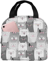 Cat Lunch Bag, Cute Kids Reusable Cooler Lunch Tote Bag Insulated Leakproof Lunch Box Container with Front Pocket for Girls Boys