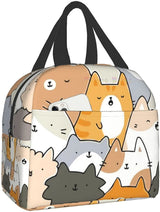 Cat Lunch Bag, Cute Kids Reusable Cooler Lunch Tote Bag Insulated Leakproof Lunch Box Container with Front Pocket for Girls Boys