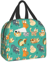 Cat Lunch Bag, Cute Kids Reusable Cooler Lunch Tote Bag Insulated Leakproof Lunch Box Container with Front Pocket for Girls Boys