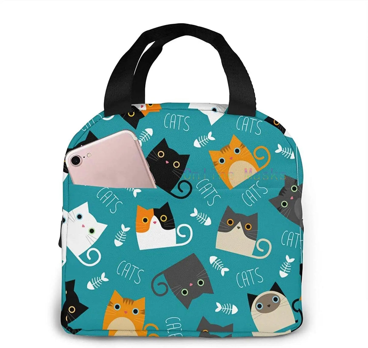 Cat Lunch Bag, Cute Kids Reusable Cooler Lunch Tote Bag Insulated Leakproof Lunch Box Container with Front Pocket for Girls Boys