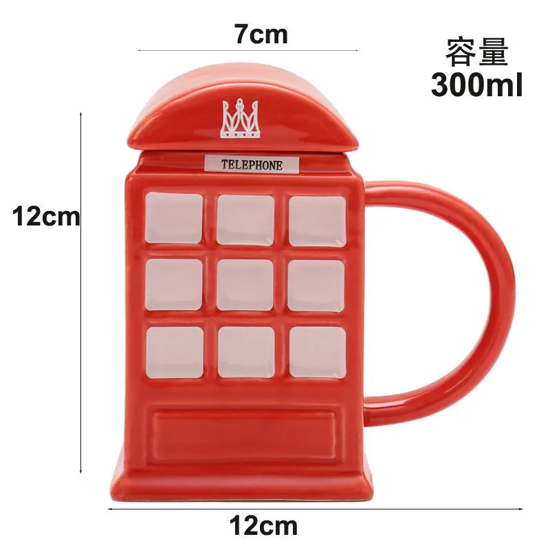 Ceramic Police Booth Cups Telephone Mugs with Lids Novelty Coffee Creative Retro British Style Couple Drinkware Set Funny