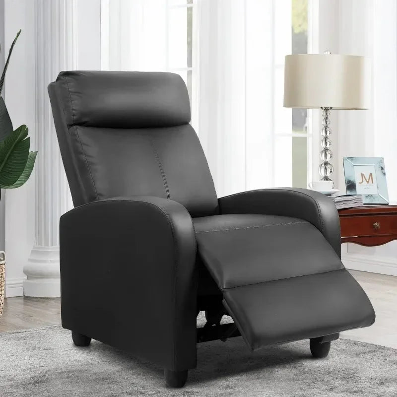 Chair Massage Home Theater Seating Wing Back Pu Leather Modern Single Living Room Reclining Sofa with Footrest (Black)