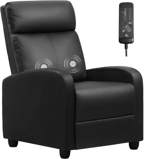 Chair Massage Home Theater Seating Wing Back Pu Leather Modern Single Living Room Reclining Sofa with Footrest (Black)