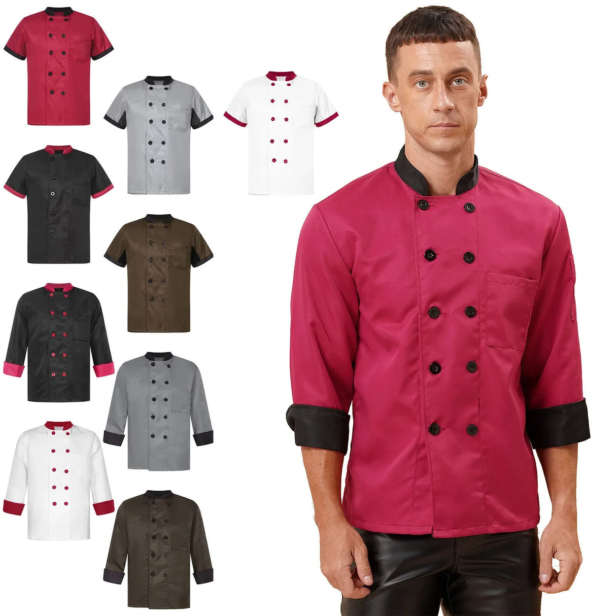 Chef's Unisex Work Uniform Mens Women Chef Shirt Cook Jacket Coat Kitchen Hotel Restaurant Canteen Waiter Cake Shop Cafe Costume