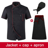 Chefs uniform Short Sleeve Summer Set Restaurant Hotel Kitchen Workwear Men and Women Youth Breathable Thin Jacket + Hat + Apron