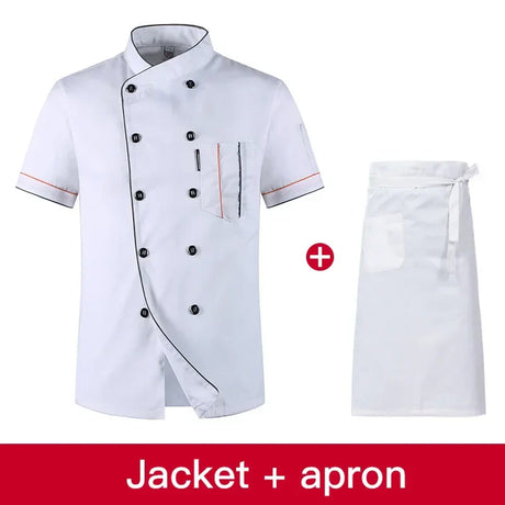 Chefs uniform Short Sleeve Summer Set Restaurant Hotel Kitchen Workwear Men and Women Youth Breathable Thin Jacket + Hat + Apron