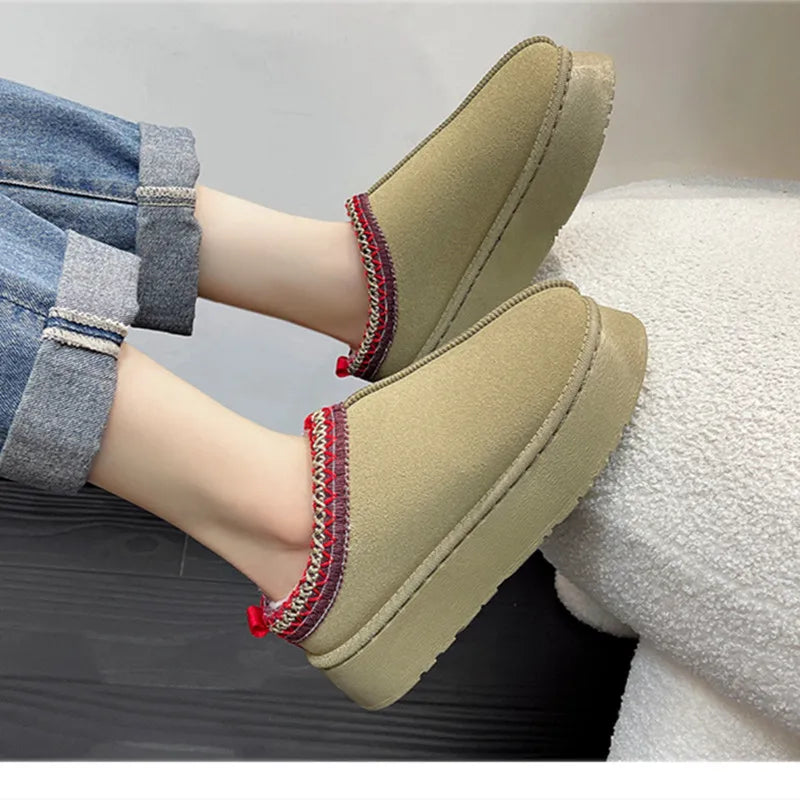 Chelsea Ankle Snow Boots Women Winter 2023 New Brand Fur Short Plush Warm Flats Slippers Platform Shoes Flip Flops Suede Botas