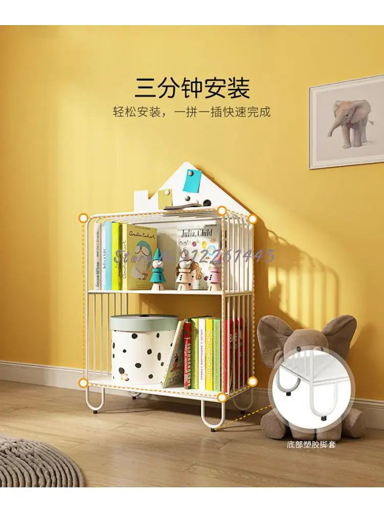 Children&#39;s Bookshelf Storage Integrated Floor Small Baby Picture Book Rack Household Bedside Rack Iron Bookcase