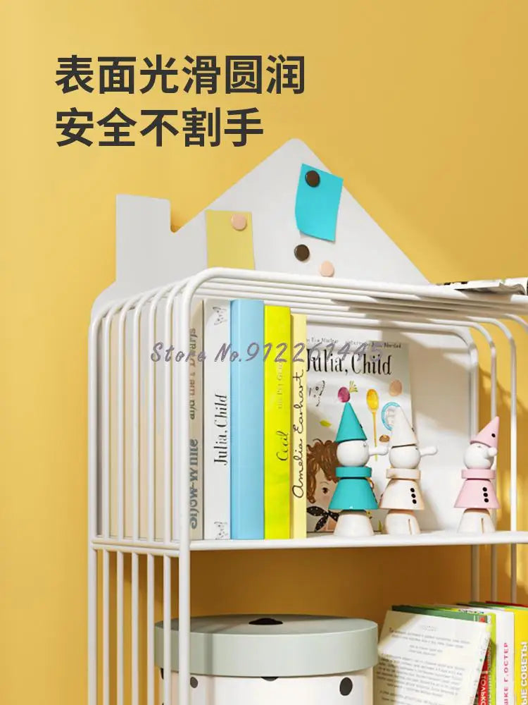 Children&#39;s Bookshelf Storage Integrated Floor Small Baby Picture Book Rack Household Bedside Rack Iron Bookcase