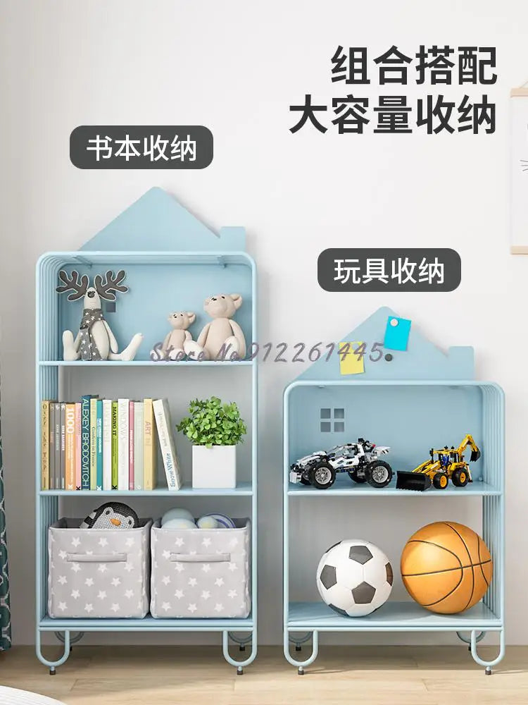 Children&#39;s Bookshelf Storage Integrated Floor Small Baby Picture Book Rack Household Bedside Rack Iron Bookcase