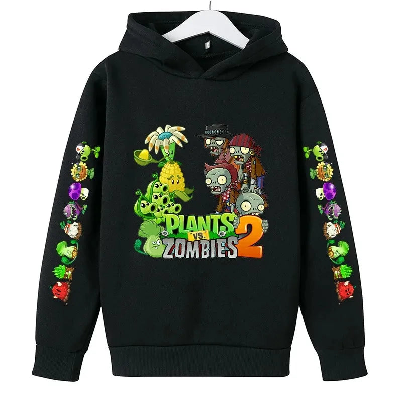 Children Autumn Winter Hooded Sweatshirt Pvz Plants Vs Zombie Cartoon Hoodie Print Top Boys Girls Long Sleeve 100%Cotton Sweater