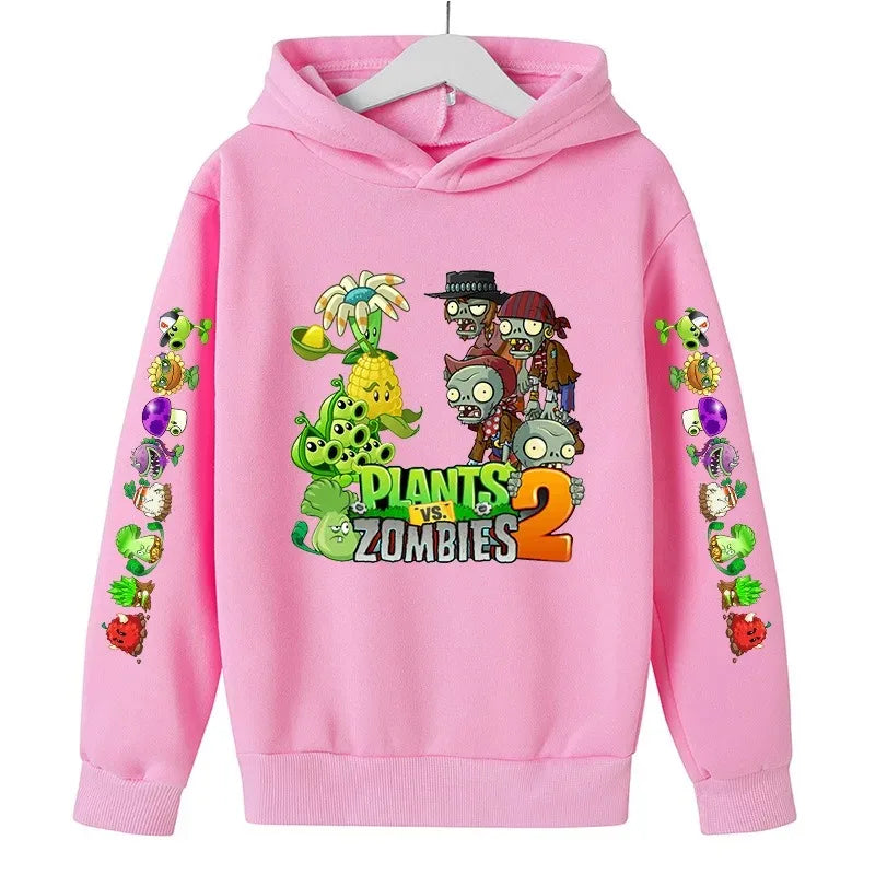 Children Autumn Winter Hooded Sweatshirt Pvz Plants Vs Zombie Cartoon Hoodie Print Top Boys Girls Long Sleeve 100%Cotton Sweater