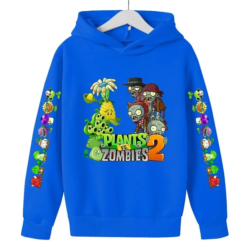 Children Autumn Winter Hooded Sweatshirt Pvz Plants Vs Zombie Cartoon Hoodie Print Top Boys Girls Long Sleeve 100%Cotton Sweater