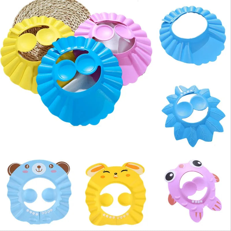 Children Baby Solid Color Ear Protection Shampoo Cap Adjustable Bath Shower Hats Artifact  Newborn Kids Care Items Supplies