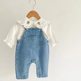 Children Clothes Suit Infant Baby Girls Clothing Set Long Sleeve Embroidered Shirt+Denim Jumpsuit Autumn Spring Clothes Suit