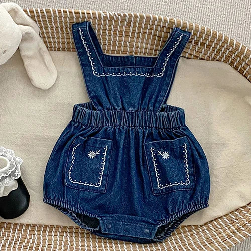 Children Clothes Suit Infant Baby Girls Clothing Set Long Sleeve Embroidered Shirt+Denim Jumpsuit Autumn Spring Clothes Suit