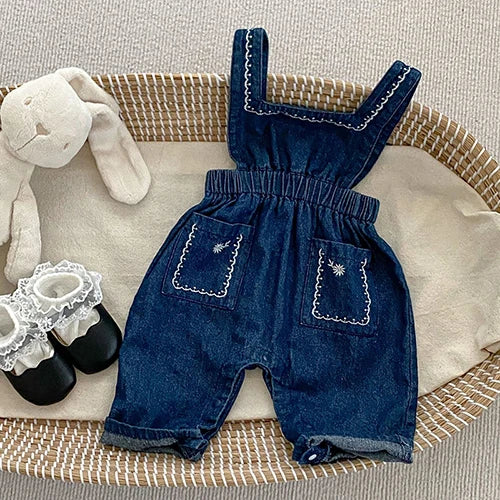 Children Clothes Suit Infant Baby Girls Clothing Set Long Sleeve Embroidered Shirt+Denim Jumpsuit Autumn Spring Clothes Suit