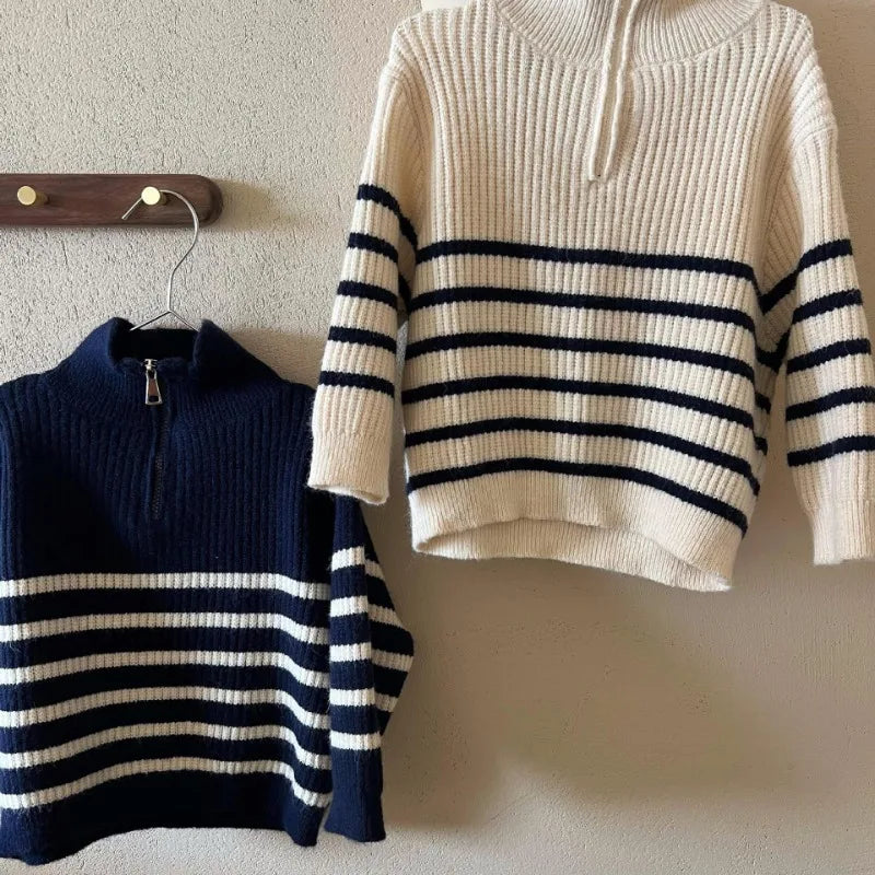 Children Clothing Kids Sweater 2023 Spring New Boys and Girls Striped Knitted Sweater Baby loose Fashionable Casual Sweater