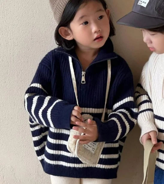 Children Clothing Kids Sweater 2023 Spring New Boys and Girls Striped Knitted Sweater Baby loose Fashionable Casual Sweater