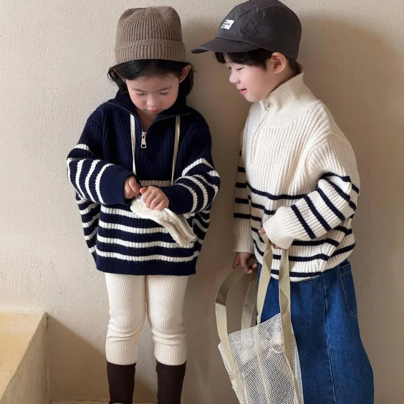 Children Clothing Kids Sweater 2023 Spring New Boys and Girls Striped Knitted Sweater Baby loose Fashionable Casual Sweater