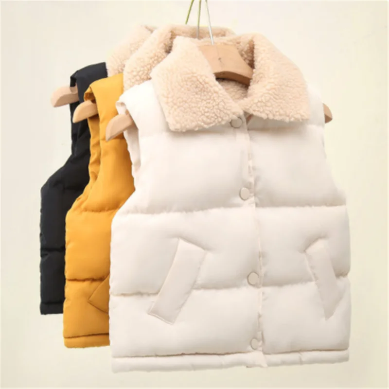 Children Cotton Vest Turn-down Collar Kids Winter Clothes Solid Color Sleeveless Waistcoats For Girls Boys Soft Outerwear Casual