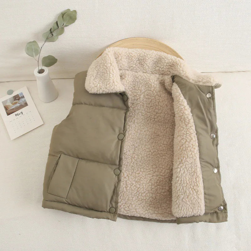 Children Cotton Vest Turn-down Collar Kids Winter Clothes Solid Color Sleeveless Waistcoats For Girls Boys Soft Outerwear Casual