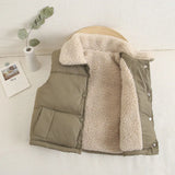 Children Cotton Vest Turn-down Collar Kids Winter Clothes Solid Color Sleeveless Waistcoats For Girls Boys Soft Outerwear Casual