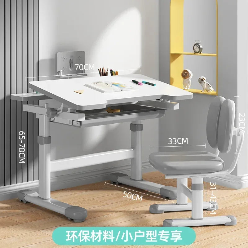 Children Desk and Chair Set Height Adjustable, Kids Study Table with Tilt Desktop, School Workstation Functional Writing Desk