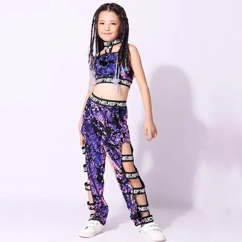 Children Jazz Dance Costumes Sequins Girls Street Dance Show Clothes Kids Hip Hop Stage Dancing Suits Jazz dance dress for girls