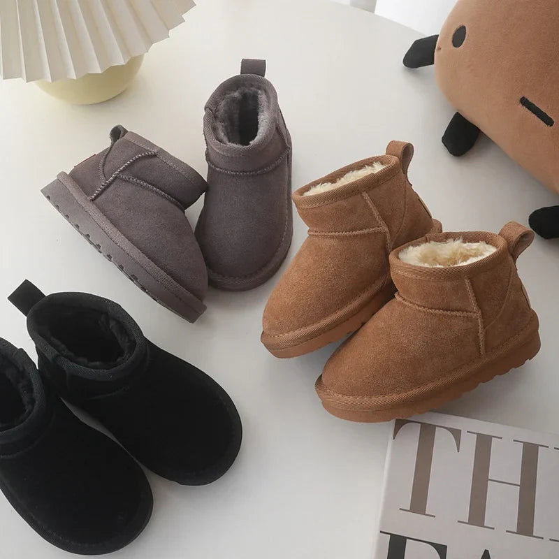 Children Winter Snow Boots Baby Cow Suede Upper Warm Boots With Thick Plush Boys Girls High-top Snow Boots For Cold Weather