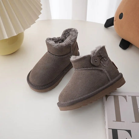 Children Winter Snow Boots Baby Cow Suede Upper Warm Boots With Thick Plush Boys Girls High-top Snow Boots For Cold Weather