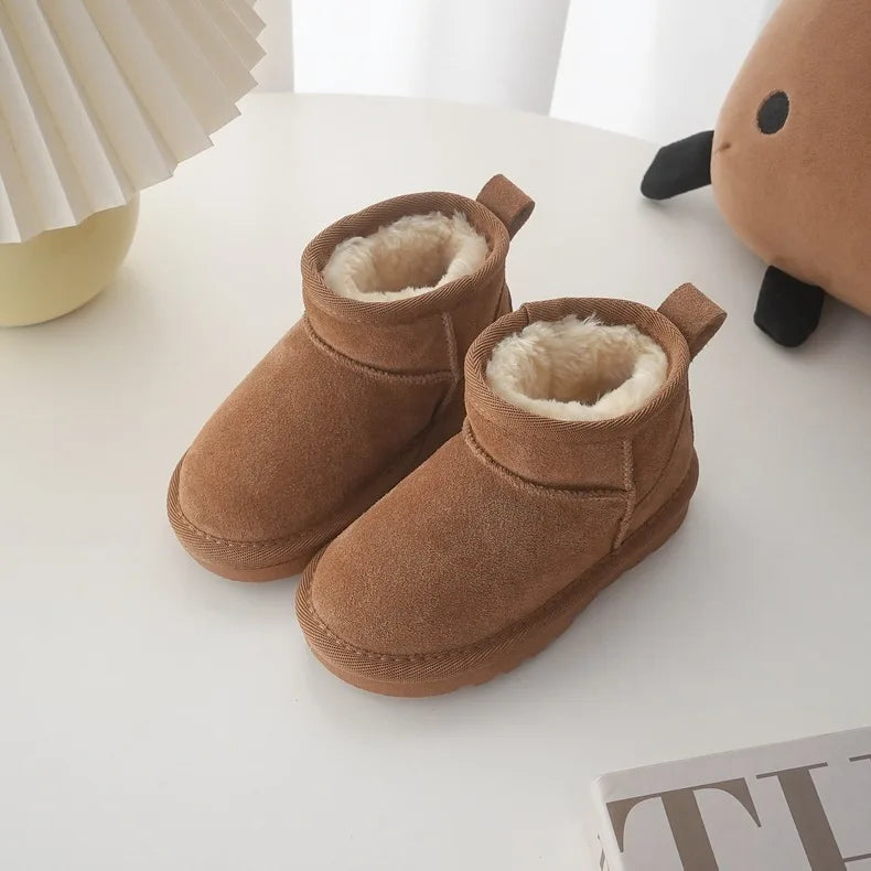 Children Winter Snow Boots Baby Cow Suede Upper Warm Boots With Thick Plush Boys Girls High-top Snow Boots For Cold Weather