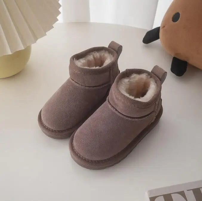 Children Winter Snow Boots Baby Cow Suede Upper Warm Boots With Thick Plush Boys Girls High-top Snow Boots For Cold Weather