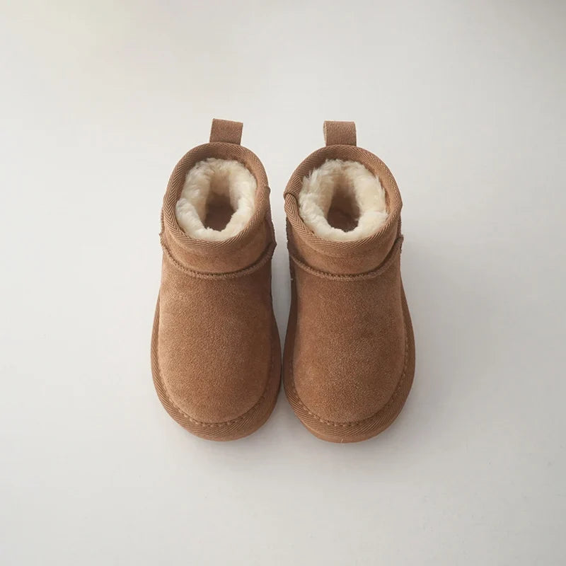 Children Winter Snow Boots Baby Cow Suede Upper Warm Boots With Thick Plush Boys Girls High-top Snow Boots For Cold Weather