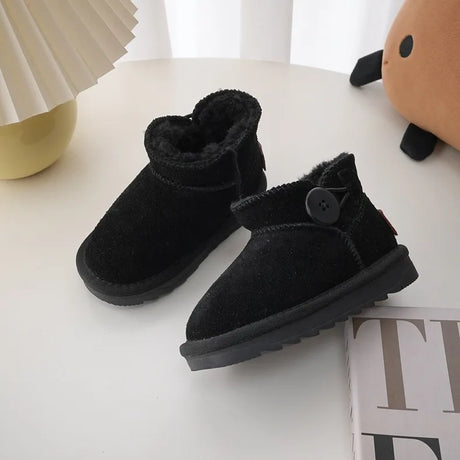 Children Winter Snow Boots Baby Cow Suede Upper Warm Boots With Thick Plush Boys Girls High-top Snow Boots For Cold Weather