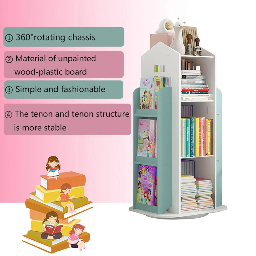 Children's Bookshelf 360° Rotating Magazine Picture Book Newspaper Rack Floor Simple Book Shelf For Home Bookcases Furniture