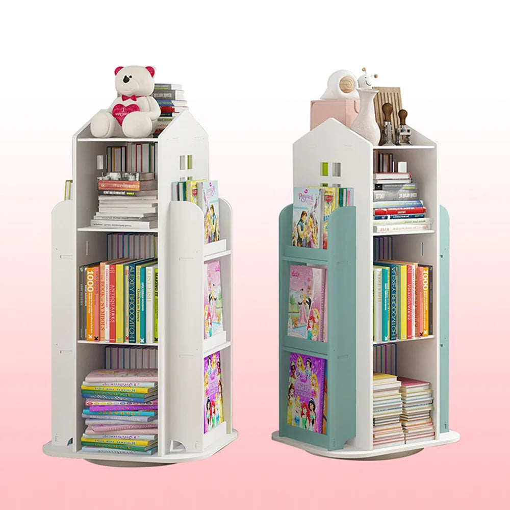 Children's Bookshelf 360° Rotating Magazine Picture Book Newspaper Rack Floor Simple Book Shelf For Home Bookcases Furniture