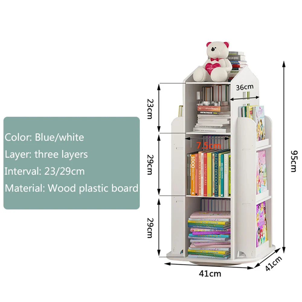 Children's Bookshelf 360° Rotating Magazine Picture Book Newspaper Rack Floor Simple Book Shelf For Home Bookcases Furniture